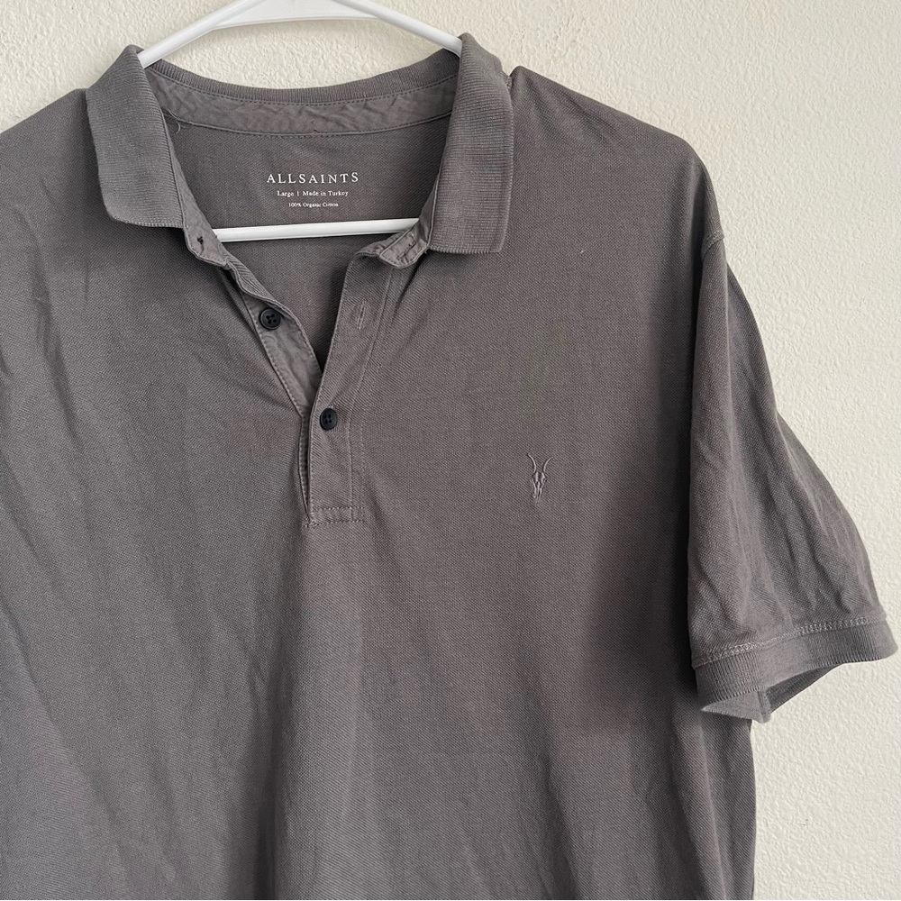 All Saints 100% Organic Cotton Short Sleeve Polo Shirt